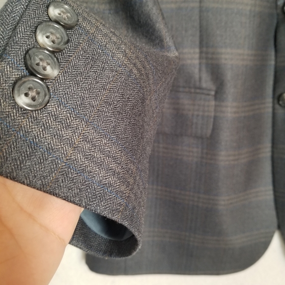 Jos A Bank Signature Collection Wool 43R Windowpane Gray Blue Accent Spo… - Picture 3 of 11